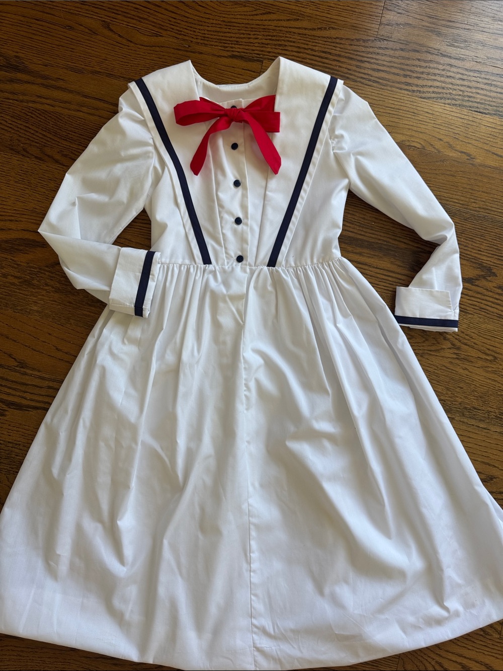 Girls 12 14 White Sailor-Inspired Dress with Red Bow